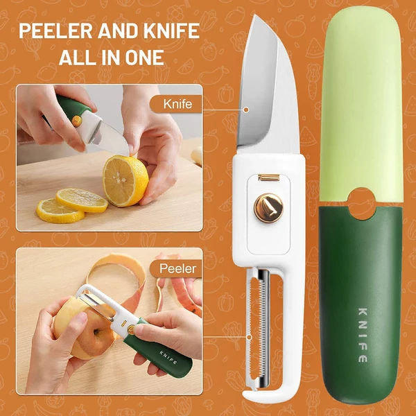 Dual Function Peeling Knife Set, 2 Pieces Knife Set, Portable Fruit Vegetable Peelers 2 in 1 Easy Peeling and Slicing Tools for Kitchen Office Outdoor Christmas Gift