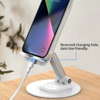 Foldable Mobile Phone Stand Dock Tabletop Mount, Aluminum Stand for Table & Bed Compatible with All Smartphones & Tablets 4 to 11''inch Desk Accessories - Black