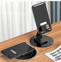 Foldable Mobile Phone Stand Dock Tabletop Mount, Aluminum Stand for Table & Bed Compatible with All Smartphones & Tablets 4 to 11''inch Desk Accessories - Black