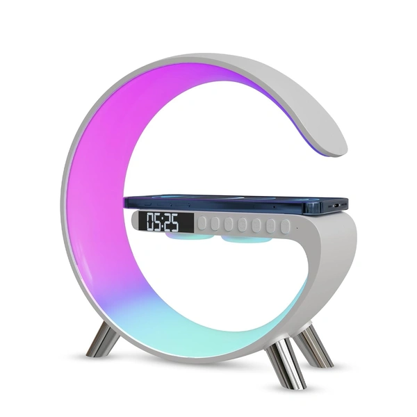 G Lamp 15W Wireless Charger Atmosphere Light Lamp, 4-in-1 Charger with BT, Speaker, Alarm Clock, and App Control Lights for Bedroom, Ambient Light