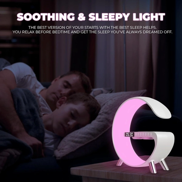G Lamp 15W Wireless Charger Atmosphere Light Lamp, 4-in-1 Charger with BT, Speaker, Alarm Clock, and App Control Lights for Bedroom, Ambient Light