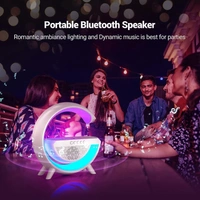 G Shape Multifunctional Google Speaker Wireless Charger Speaker 15 Watt Fast Charging Speaker Atmosphere Lamp With Bluetooth Speaker FM Radio 6 RGB Music Sync Lighting Mode For Bedroom