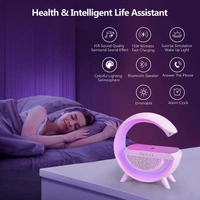 G Shape Multifunctional Google Speaker Wireless Charger Speaker 15 Watt Fast Charging Speaker Atmosphere Lamp With Bluetooth Speaker FM Radio 6 RGB Music Sync Lighting Mode For Bedroom