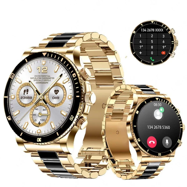 Gen 14 Golden Black Round Display Smartwatch | Ultra Luxury Golden Bracelet Smart Watch Bluetooth Call, Wireless Charge, Fitness Tracker - Golden Version