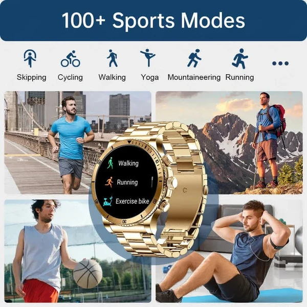 Gen 14 Golden Black Round Display Smartwatch | Ultra Luxury Golden Bracelet Smart Watch Bluetooth Call, Wireless Charge, Fitness Tracker - Golden Version