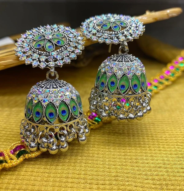 Libra Jumka Earings for Women with Peacock Feather Design at ring and in jumka