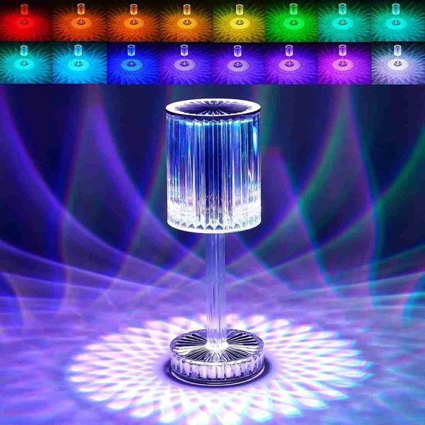 Lycus Touch Sensor USB Rechargeable 16 RGBLight Table Lamp with USB Cable & Remote NightLamp (25 cm, Crystal)