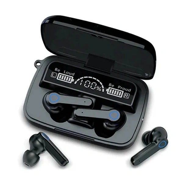 M19 Wireless Earbuds TWS 5.1 Large Screen Dual LED Digital Display Touch Bluetooth Headphones Mini Compact Portable Sports - Black