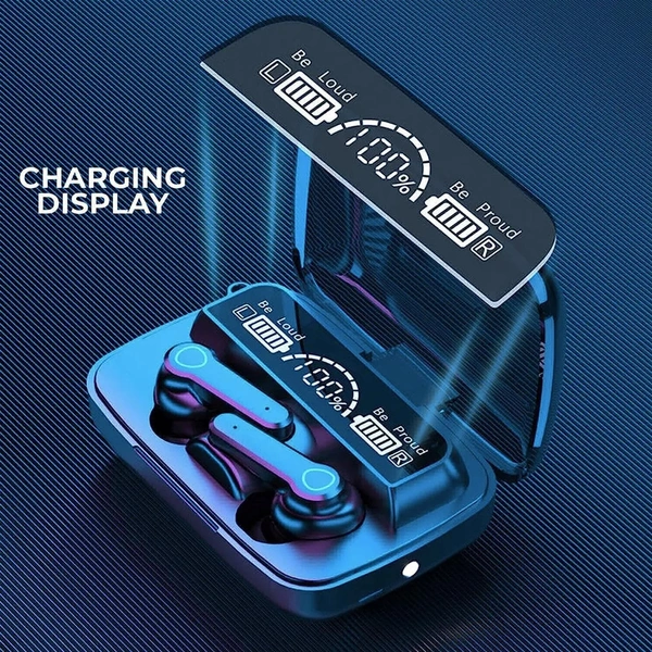 M19 Wireless Earbuds TWS 5.1 Large Screen Dual LED Digital Display Touch Bluetooth Headphones Mini Compact Portable Sports - Black