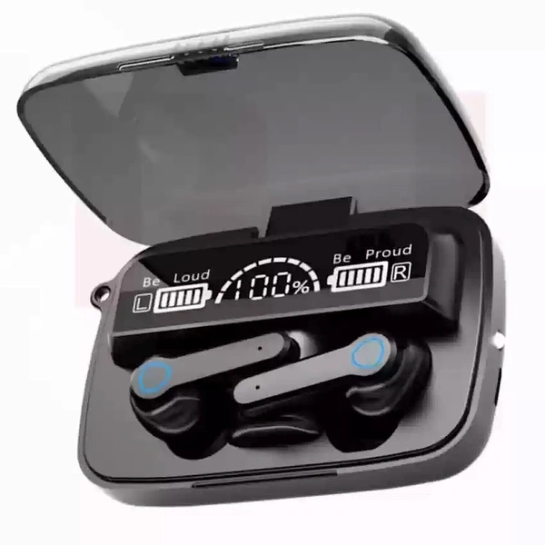 M19 Wireless Earbuds TWS 5.1 Large Screen Dual LED Digital Display Touch Bluetooth Headphones Mini Compact Portable Sports - Black