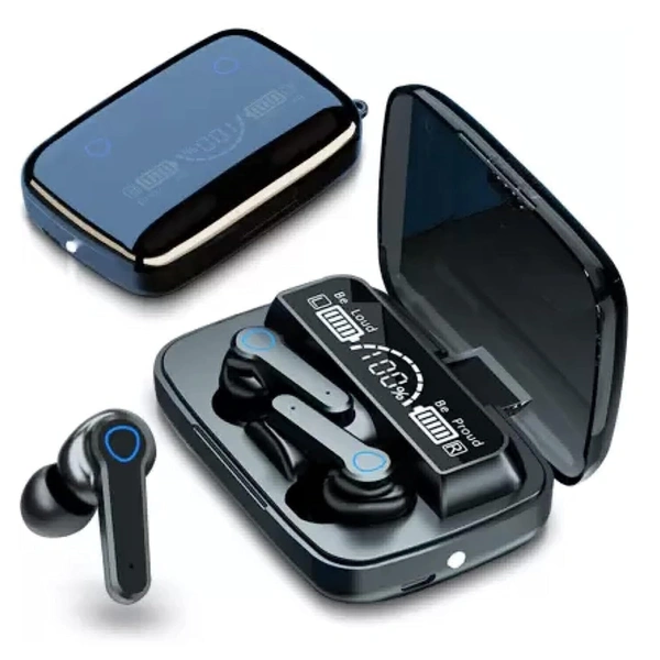M19 Wireless Earbuds TWS 5.1 Large Screen Dual LED Digital Display Touch Bluetooth Headphones Mini Compact Portable Sports - Black
