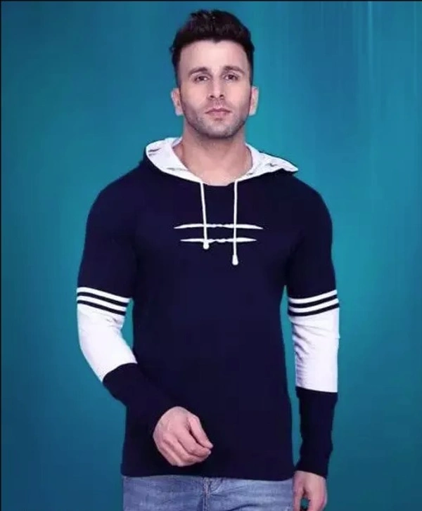Men's Blue Colorblocked Hooded Sweatshirt on Sale - L, Black