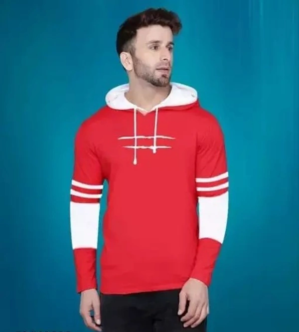 Men's Blue Colorblocked Hooded Sweatshirt on Sale - S, Red