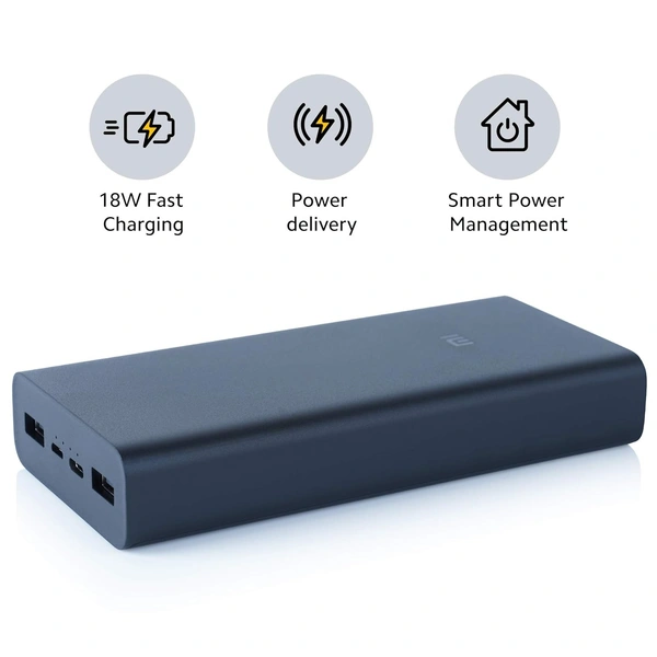 MI Power Bank 3i 20000mAh Lithium Polymer 18W Fast Power Delivery Charging | Input- Type C | Micro USB| Triple Output | Sandstone Black - Black