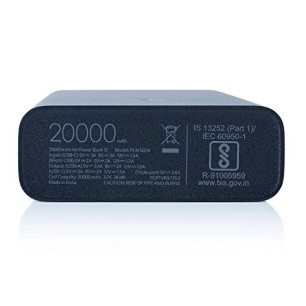 MI Power Bank 3i 20000mAh Lithium Polymer 18W Fast Power Delivery Charging | Input- Type C | Micro USB| Triple Output | Sandstone Black - Black