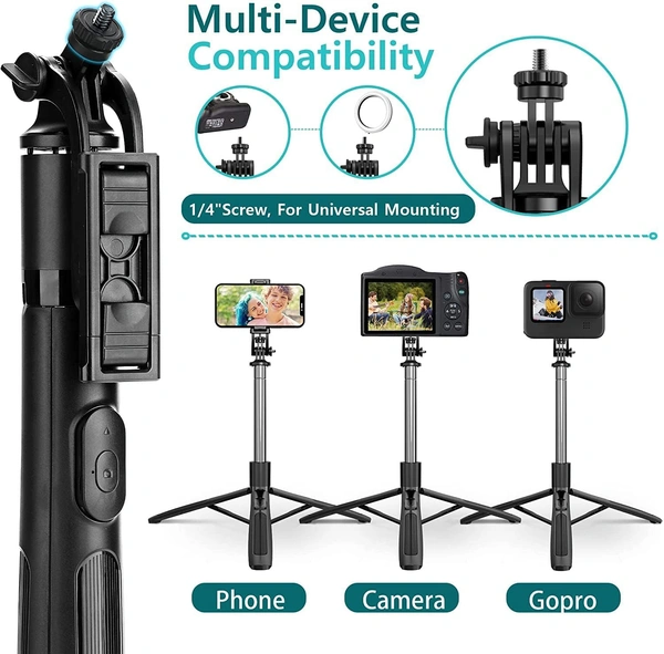 Neepho Selfie Stick with Tripod Stand Reinforced 63 inch/160cm Long Selfie Stick Tripod Bluetooth Mobile Tripod Stand with 1/4 Screw for Vlogging YouTube Live Stream,Black