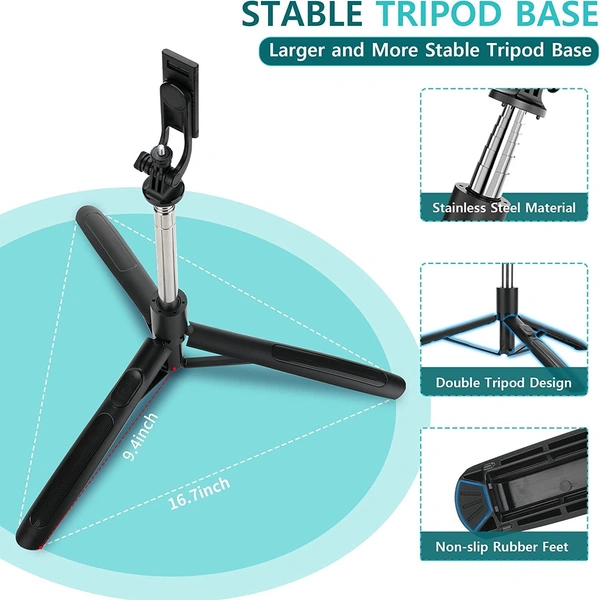 Neepho Selfie Stick with Tripod Stand Reinforced 63 inch/160cm Long Selfie Stick Tripod Bluetooth Mobile Tripod Stand with 1/4 Screw for Vlogging YouTube Live Stream,Black