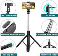 Neepho Selfie Stick with Tripod Stand Reinforced 63 inch/160cm Long Selfie Stick Tripod Bluetooth Mobile Tripod Stand with 1/4 Screw for Vlogging YouTube Live Stream,Black