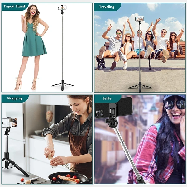 Neepho Selfie Stick with Tripod Stand Reinforced 63 inch/160cm Long Selfie Stick Tripod Bluetooth Mobile Tripod Stand with 1/4 Screw for Vlogging YouTube Live Stream,Black