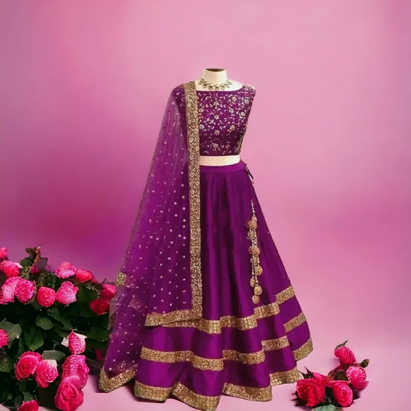 Purple Taffeta Silk Lehenga Cholis For Women