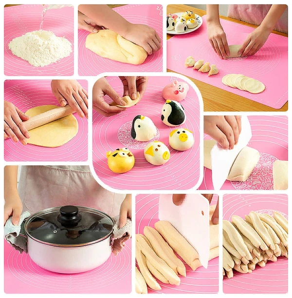 Silicone Baking Mat Sheet for Pastry Rolling with Measurements Non-Stick Fondant Dough Mat Liner Heat Resistance Table Placemat Pad Pastry Board Reusable BPA Free (50 x 40 cm)