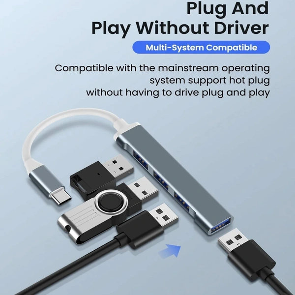 USB Hub 3.0 for PC, 4-Port High Speed USB Hub with Aluminium Shell