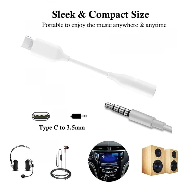 White Type c to 3.5mm Audio Jack Converter Connector Stereo Jack Adapter