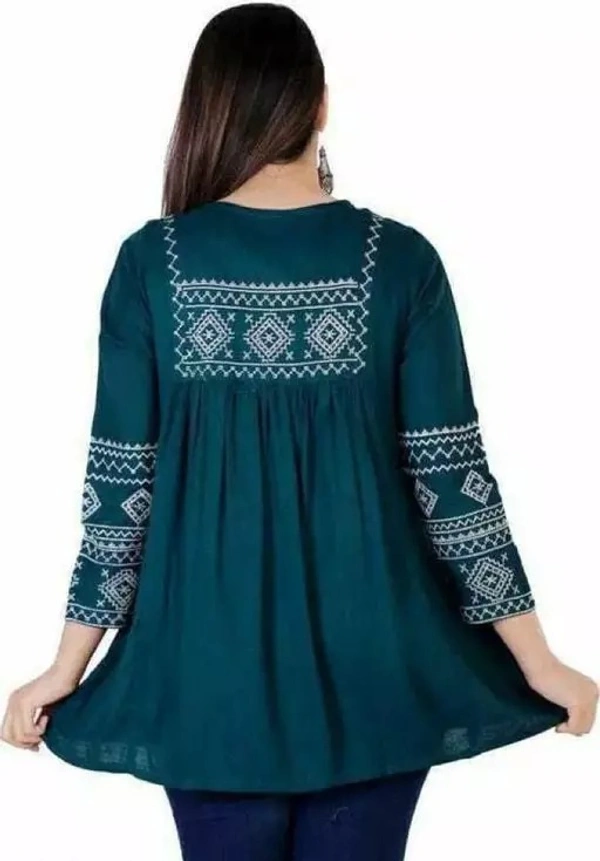 Women Embrodery Green Top, Frock_Top,Kurti_Top - M