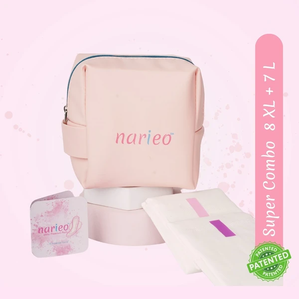 Narieo Ultra Premium Pads - Super Combo (8 XL + 7 L Pads) | High Absorption, Rash-Free, Chemical-Free - L- 280 Mm, XL - 320 Mm