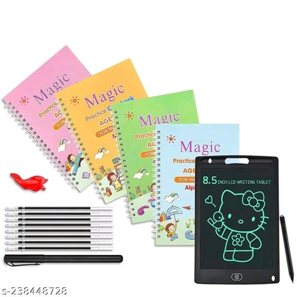 Early Learning Magic Practice Copybook 4 in 1 Combo And Writing Tablet - Purple, Free