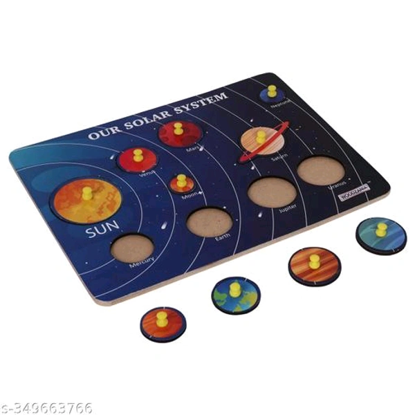 Wooden Solar System With Knob For Learnin Child - Blue, Free