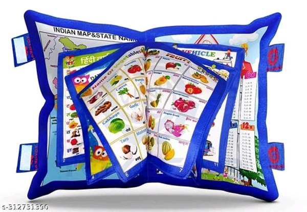 Velvet Learning Cushion Pillow Book for Kids  - Cornflower Blue, Free