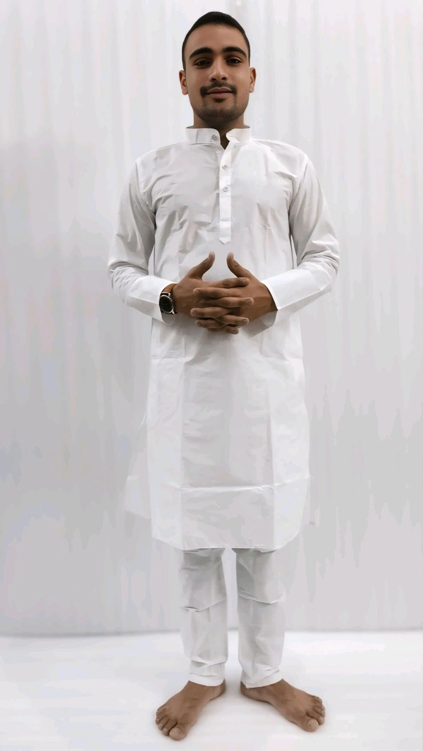 White Kurta Pajama Set For Men  - 40