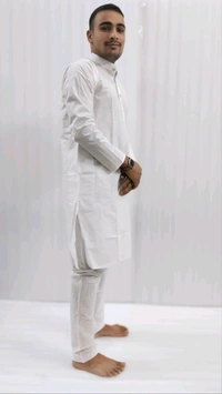 White Kurta Pajama Set For Men  - 40