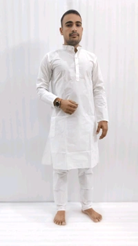 White Kurta Pajama Set For Men  - 40