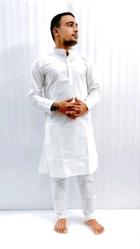White Kurta Pajama Set For Men  - 40