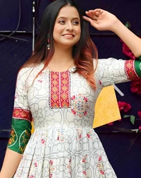 RAYON ANARKALI LONG KURTI - White, XLL