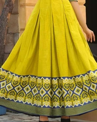 RAYON ANARKALI LONG KURTI - Yellow, M