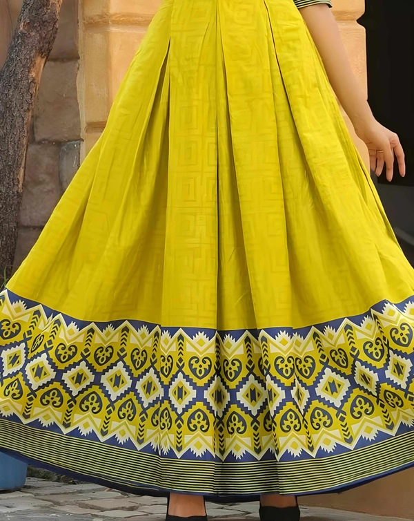 RAYON ANARKALI LONG KURTI - Yellow, M