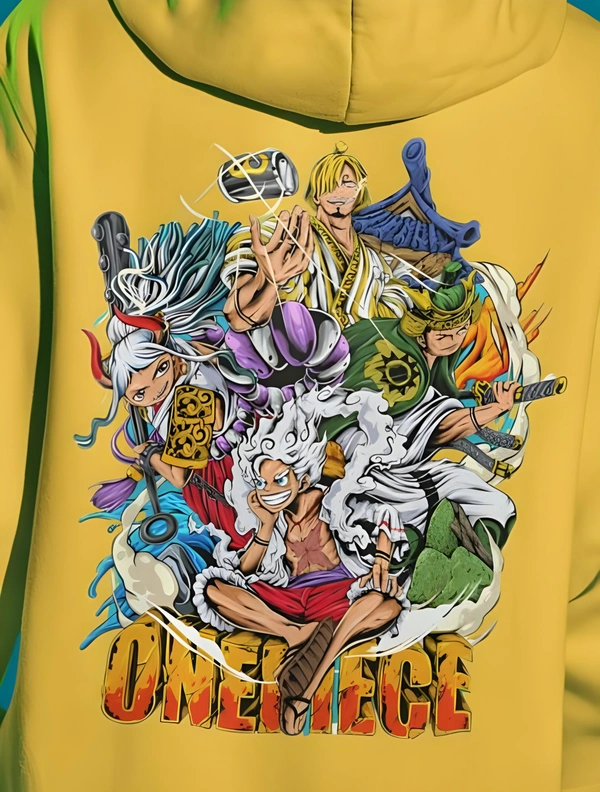 One piece Backprint Anime Hoodies - Yellow, M