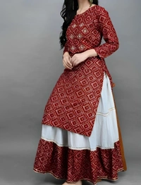 Rayon Printed Kurta With Bottom - Solid Pink, S