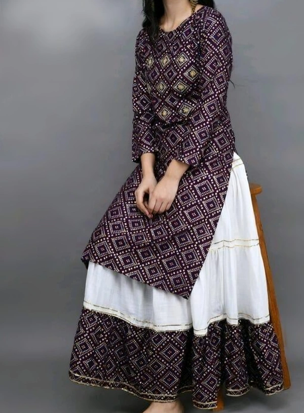 Rayon Printed Kurta With Bottom - Solid Pink, XL