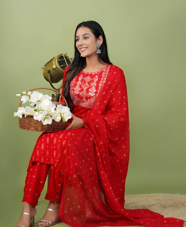 Dupatta Set - Red, L