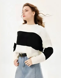 Women White & Black Antiviral Protective Finish Cropped T-shirt - Black, L