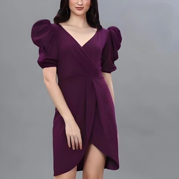 Women Puff Sleeve Dress - Purple, M