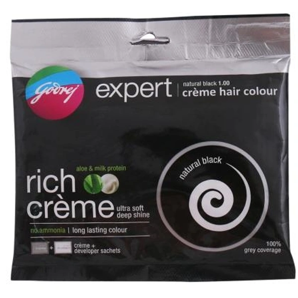 Godrej Expert Rich Creme Ammonia Free Hair Colour, Natural Black (20 g + 20 ml) - 20g, 20ml