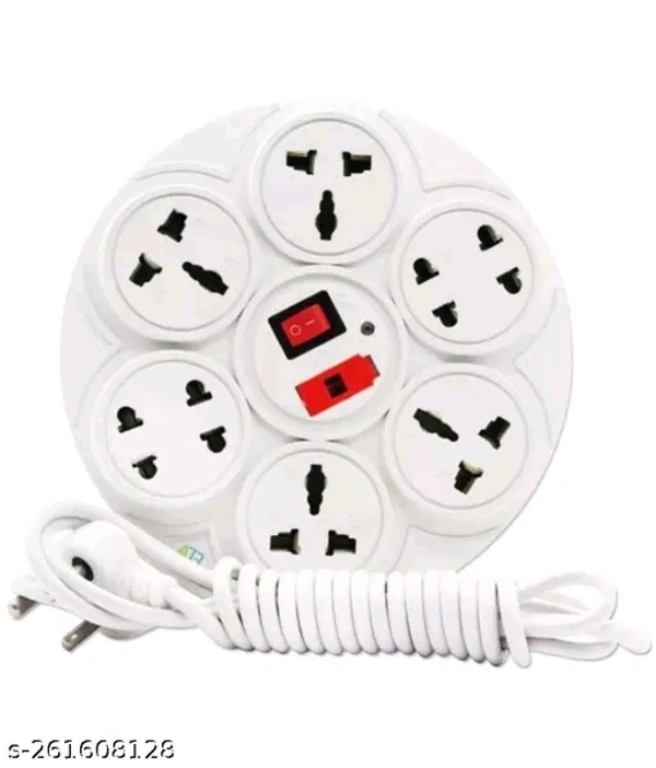 Round Extension Cord White Plastic Extension Board with 2m Long Wire & Universal Fit Design 8 Socket Extension Board