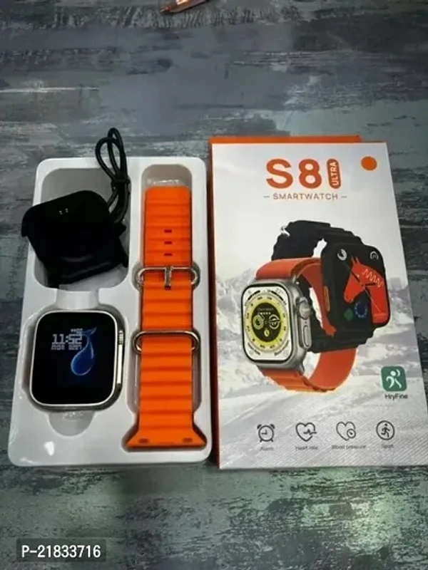S8 Ultra Pro Smartwatch Fitness Smartwatch with BT v5.0 Mic (Orange Strap, Free Size)