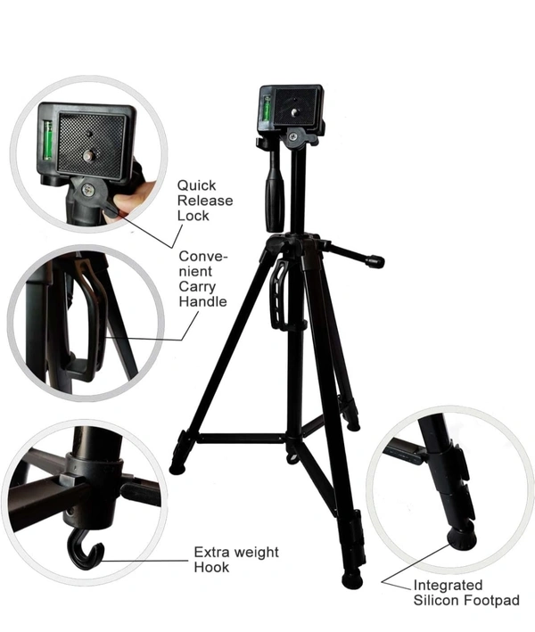 3366 Height Adjustable Aluminum Alloy Tripod Compatible with All Smart Phones, Camera, Go Pro Maximum Operating Height 4.5 ft Maximum Load Capacity up to 5kg (Black)
