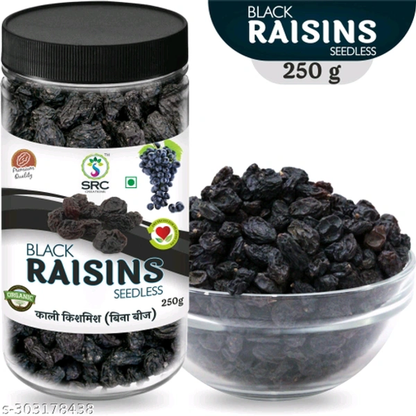 Seedless Black Raisins 250g | Dried Kishmish Without Seeds, Dry Grapes | Kali Kismis Dry Fruits | Kali Darakh (250) - 250g